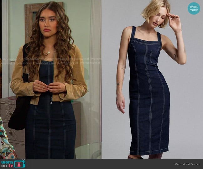 BDG Finley Denim Midi Dress worn by Arianna Horton (Marissa Reyes) on Days of our Lives