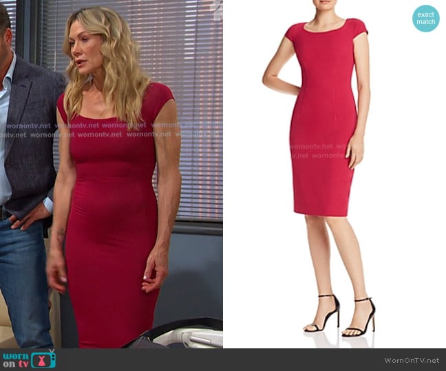 Black Halo Amari Cap-sleeve Sheath Dress in Jujube worn by Kristen DiMera (Stacy Haiduk) on Days of our Lives