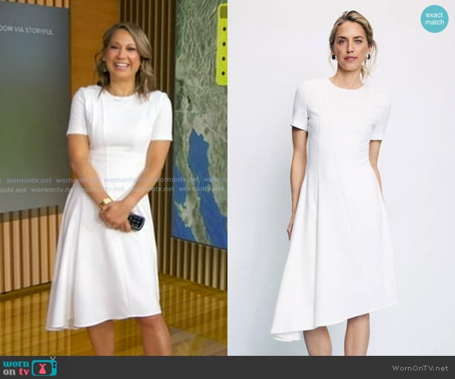 Black Halo Olcay Asymmetric Hem A-Line Dress worn by Ginger Zee on Good Morning America