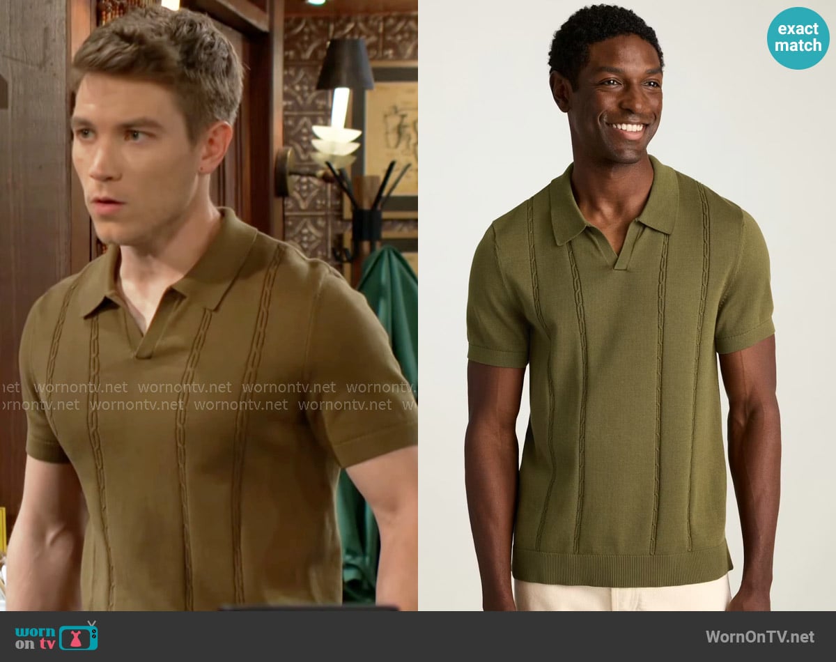 Bonobos Hudson Sweater Polo worn by Noah Newman (Lucas Adams) on The Young and the Restless