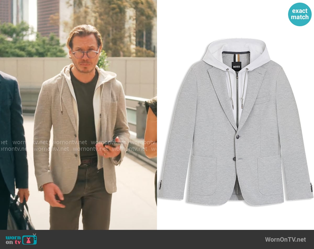 BOSS Slim-fit jacket with integrated hoodie worn by Benny Bradzackis (Ike Barinholtz) on Running Point