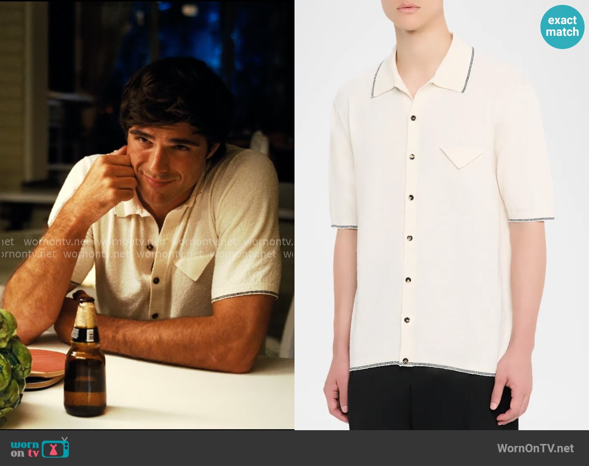 Bottega Veneta Boucle Triangle Pocket Short-Sleeve Shirt worn by Nate Jacobs (Jacob Elordi) on Euphoria