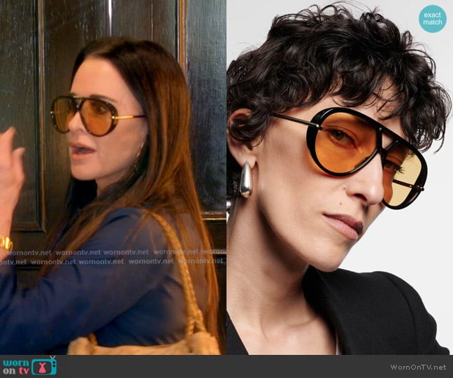 Bottega Veneta Classic Aviator Sunglasses in Black Yellow worn by Kyle Richards on The Real Housewives of Beverly Hills
