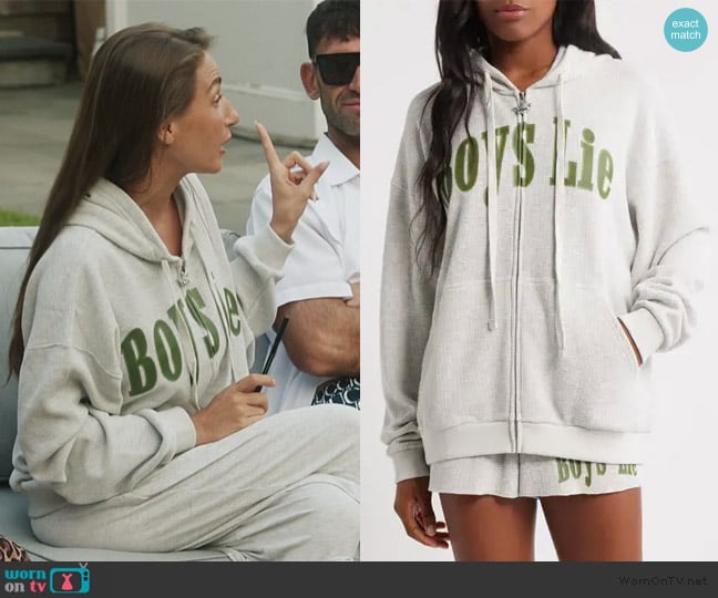 Boys Lie All Star front zip waffle stitch hoodie worn by Amanda Batula on Summer House