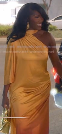 Bozoma's orange one-shoulder ombre dress on The Real Housewives of Beverly Hills