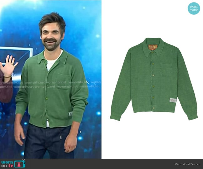 Brain Dead Pigment Dye Long Sleeve Polo Sweater in Green worn by Drew Tarver on Today