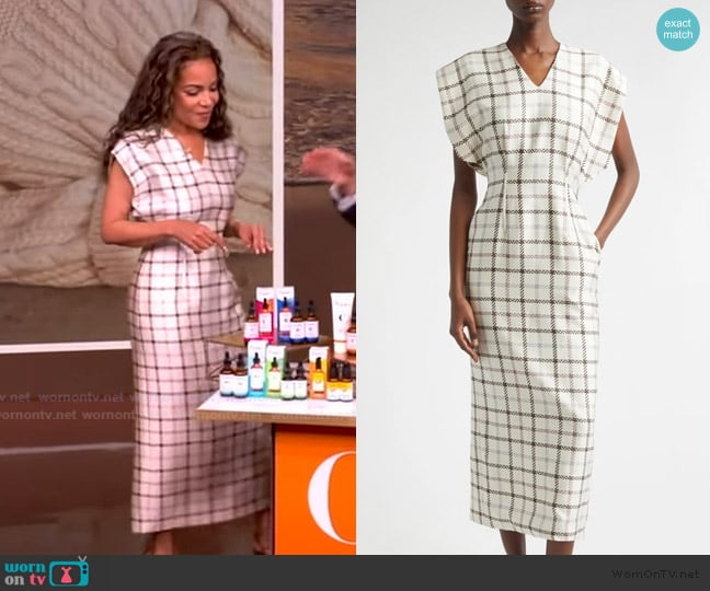 Brandon Maxwell The Keaton Windowpane Plaid Virgin Wool & Silk Midi Dress worn by Sunny Hostin on The View