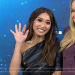 Brenda Song’s black one-shoulder leather dress on Today