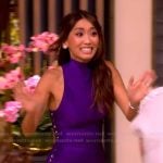 Brenda Song’s blue rochet knit skirt and cardigan on The View