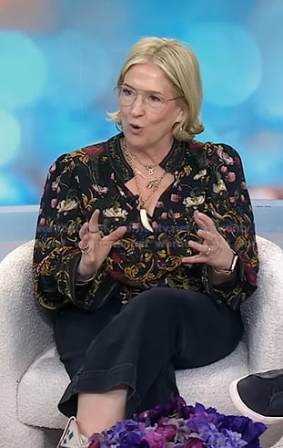 Brené Brown’s black floral print blouse on Today