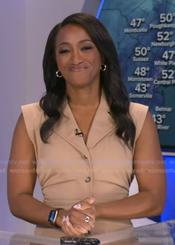 Brittany’s beige sleeveless shirtdress on Good Morning America