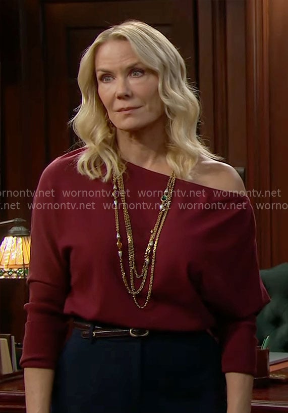 Brooke’s red asymmetric sweater on The Bold and the Beautiful