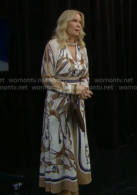 Brooke’s white printed midi shirtdress on The Bold and the Beautiful