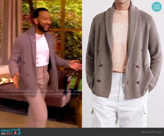Brunello Cucinelli Shawl-Collar Double-Breasted Ribbed Cotton Cardigan worn by John Legend on The View