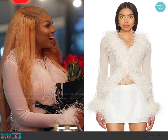 Bubish Gigi Feather Blouse worn by Drew Sidora on The Real Housewives of Atlanta