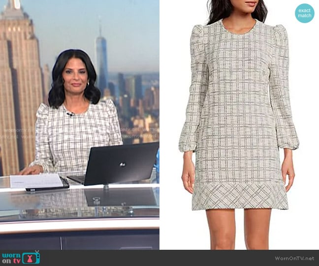 Buru Knit Checker Long Puff Sleeve Shift Mini Dress worn by Darlene Rodriguez on Today