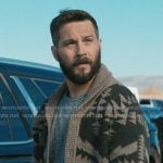 Cal’s beige print shawl collar cardigan on Marshals