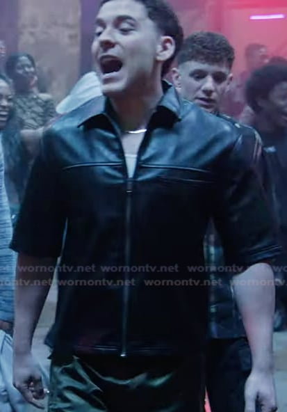 Caleb’s black leather jacket on Abbott Elementary