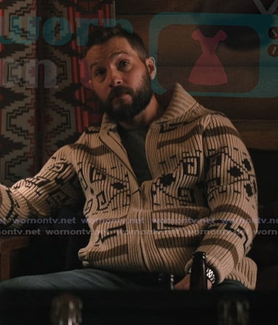 Cal's beige knit cardigan on Marshals