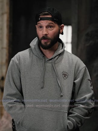 Cal’s grey print hoodie on Marshals