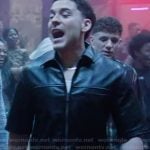 Caleb's black leather jacket on Abbott Elementary