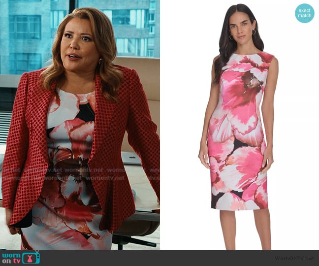 Calvin Klein Boat-Neck Sleeveless Scuba Sheath Dress worn by Eva (Justina Machado) on Matlock