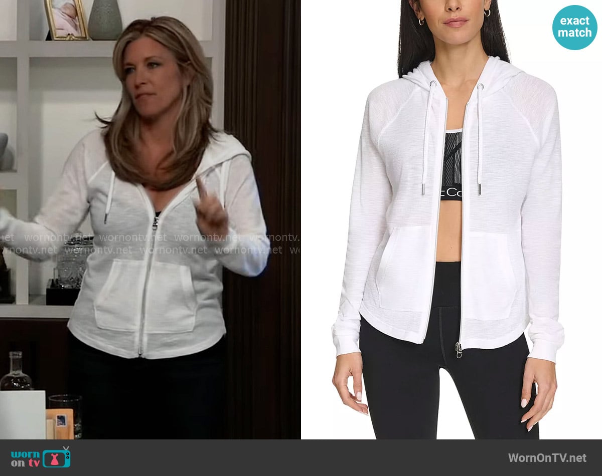 Calvin Klein Ruched-Sleeve Zip Hoodie worn by Carly Spencer (Laura Wright) on General Hospital
