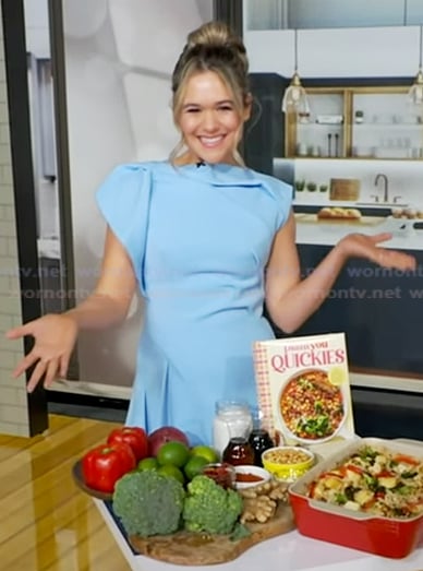 Carleigh Bodrug's blue draped mini dress on Good Morning America