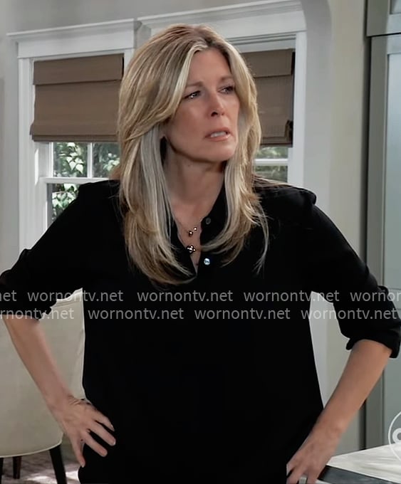 Carly’s black button down top on General Hospital