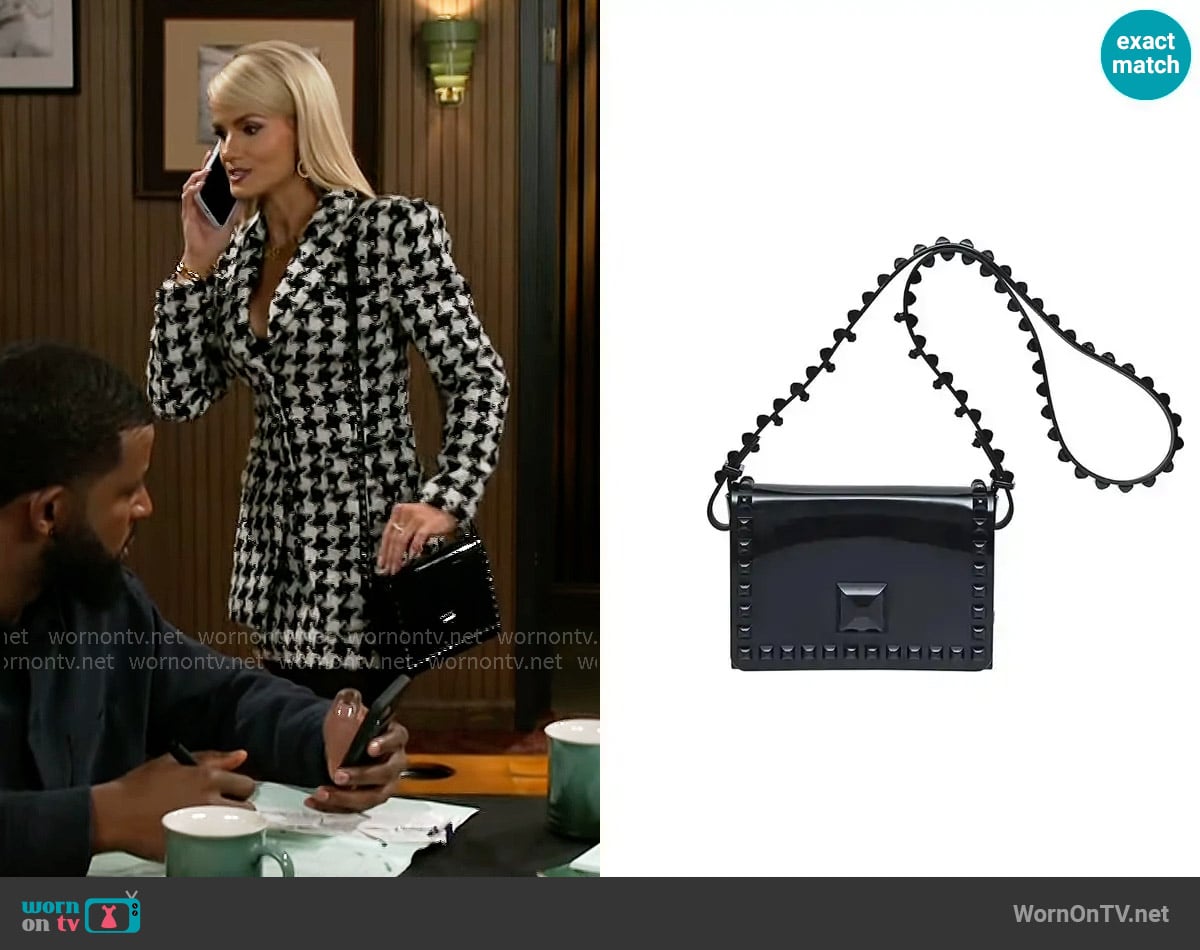 Carmen Sol Mini Graziella Flap Crossbody in Black worn by Vanessa McBride (Lauren Buglioli) on Beyond the Gates