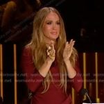 Carrie’s burdungy gathered gown on American Idol