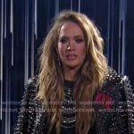 Carrie's black studded leather moto jacket and shorts on American Idol