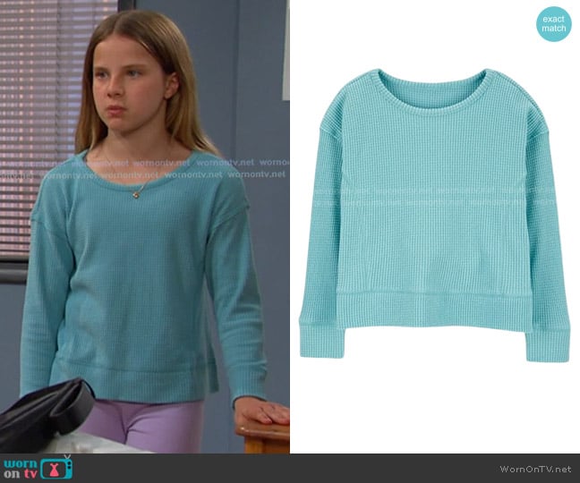 Carter's Kid Waffle Knit Waffle Knit Long-Sleeve Tee in Teal worn by Rachel Black (Lorelei Olivia Mote) on Days of our Lives