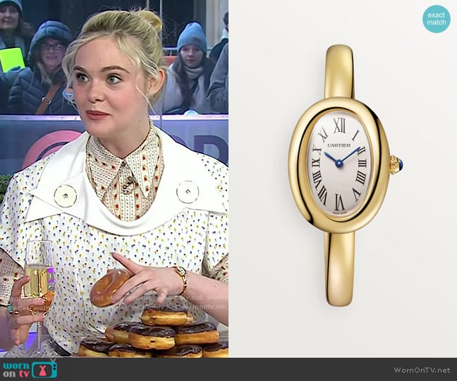 Cartier Baignoire Watch worn by Elle Fanning on Today
