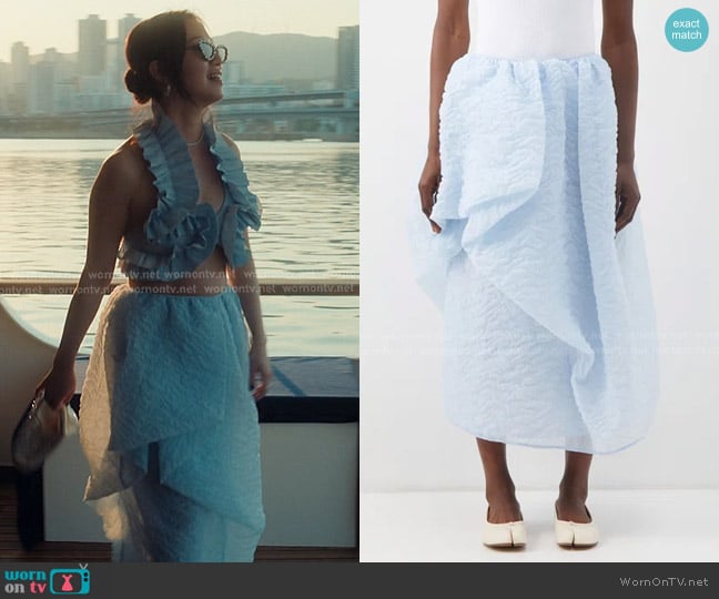 Cecilie Bahnsen Ferris Nimbus Matelassé Midi Skirt worn by Yuri Han (Gia Kim) on XO Kitty