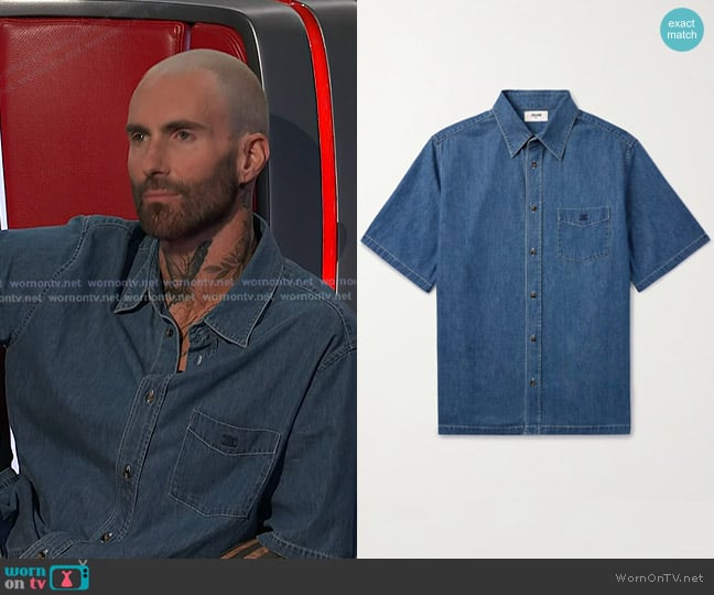 Celine Logo-Embroidered Denim Shirt worn by Adam Levine on The Voice