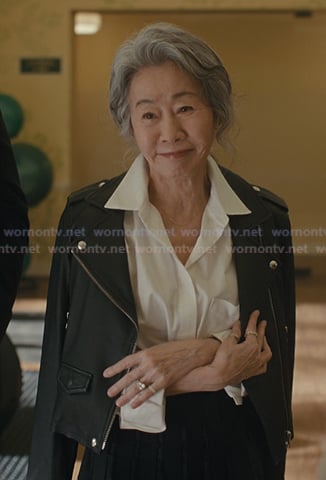 Chairwoman Park’s black leather moto jacket on Beef