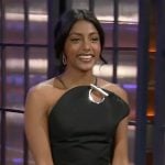 Charithra Chandran’s black metal detail dress on The Kelly Clarkson Show