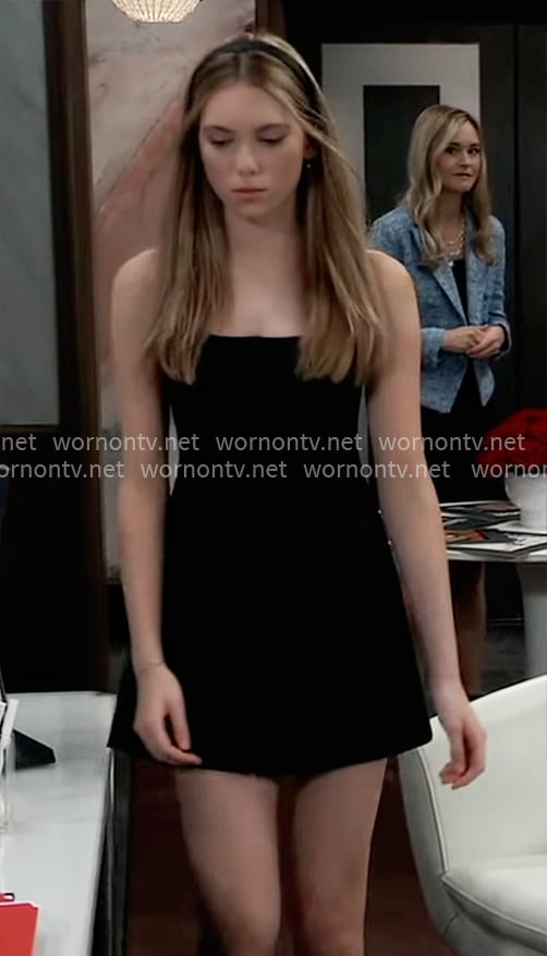 Charlotte’s black button-front mini dress on General Hospital