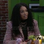 Chelsea’s pink tweed jacket with fur cuffs and bear bag on Beyond the Gates