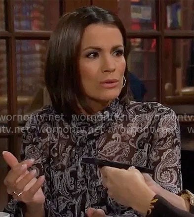 Chelsea's paisley print tie-neck dress on The Young and the Restless