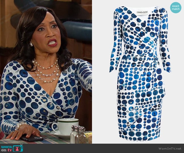 Chiara Boni La Petite Robe Charisse Pleated Dot-Print Bodycon Dress worn by Paulina Price (Jackée Harry) on Days of our Lives