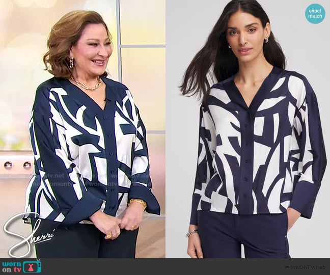 Chico's Satin Geo Print Blouse worn by Laura J. Geller on Sherri