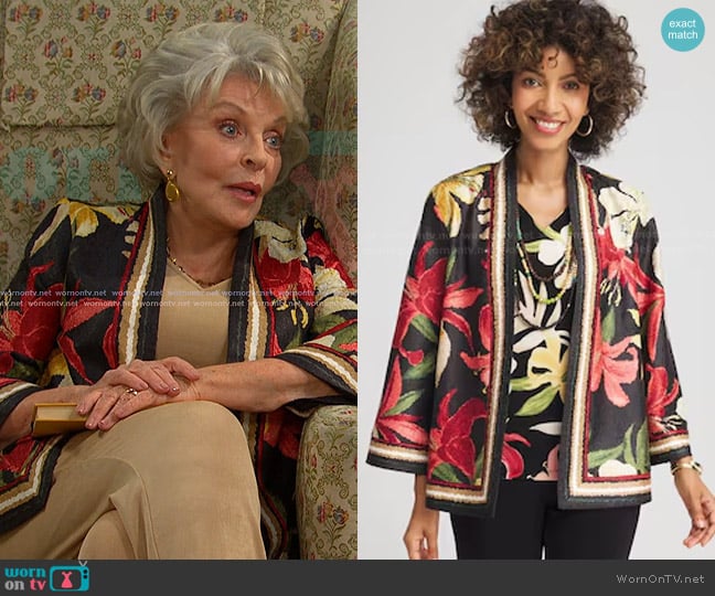 Chico's Travelers™ Collection Tropical-Lily Crushed Jacket worn by Julie Olson Williams (Susan Seaforth Hayes) on Days of our Lives