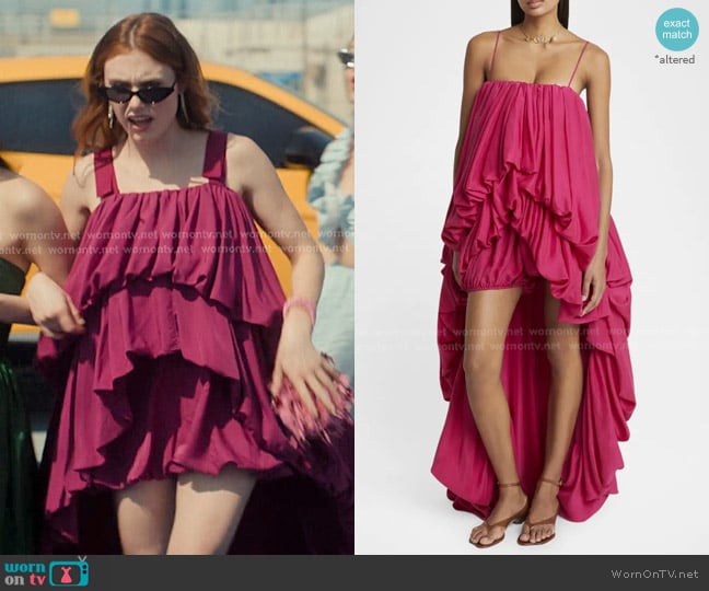 Madison’s pink high and low tiered dress on XO Kitty