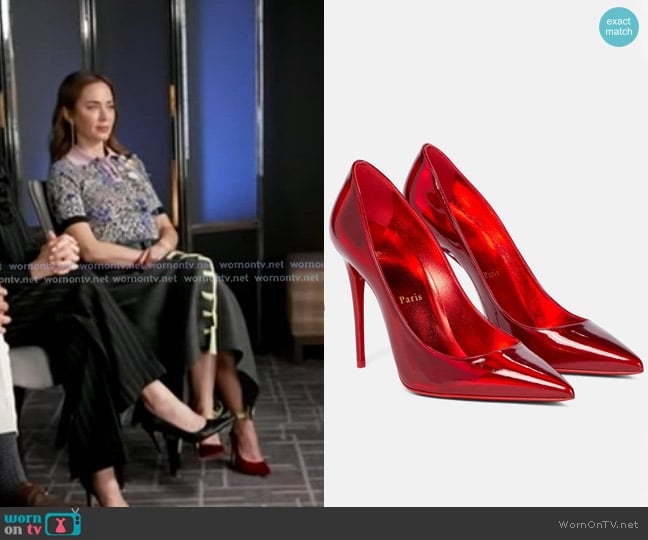 Christian Louboutin So Kate 100 patent leather pumps worn by Emily Blunt on Good Morning America