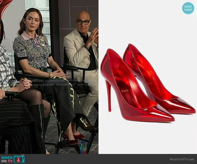 Christian Louboutin So Kate 100 patent leather pumps worn by Emily Blunt on Today