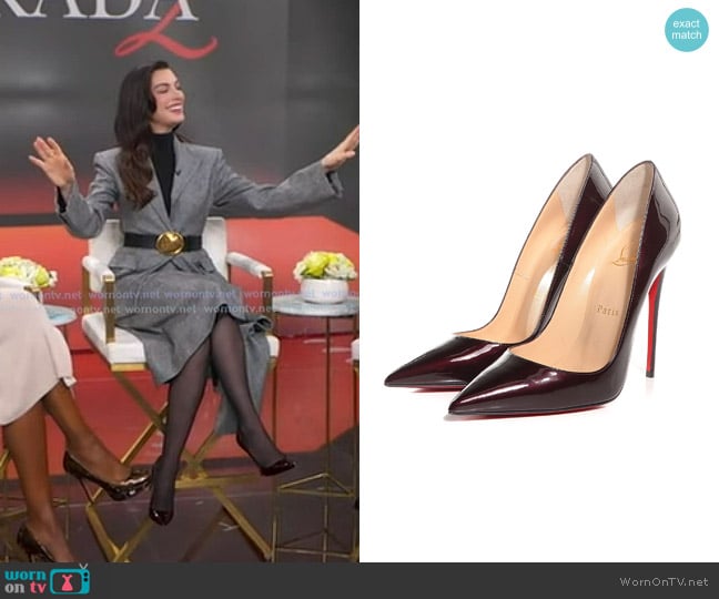 Christian Louboutin So Kate Pump in Patent Burgundy worn by Anne Hathaway on Good Morning America