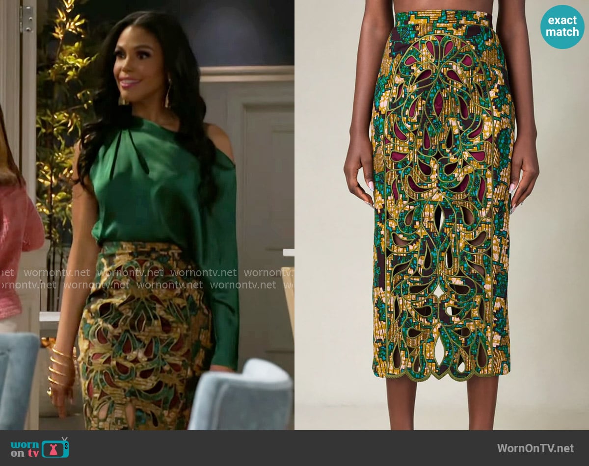 Christie Brown Stacey Skirt worn by Dani Dupree (Karla Mosley) on Beyond the Gates