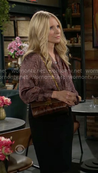 Christine's brown croc print blouse on The Young and the Restless